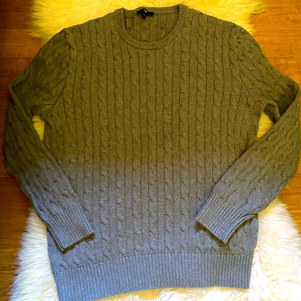 GAP Men’s Gray Cable Knit Thick Cotton Crewneck Fisherman’s Pullover Swe… - Picture 4 of 8
